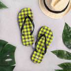 Electric Lime and Livid Brown Plaid Flip Flops - Scottish Squares