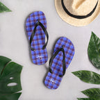 Cornflower Blue and Livid Brown Plaid Flip Flops - Scottish Squares