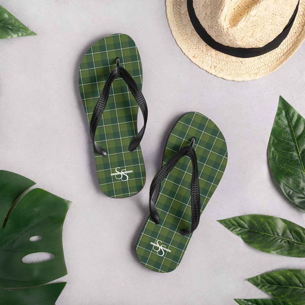 Woodland and Evergreen Plaid Flip Flops - Scottish Squares