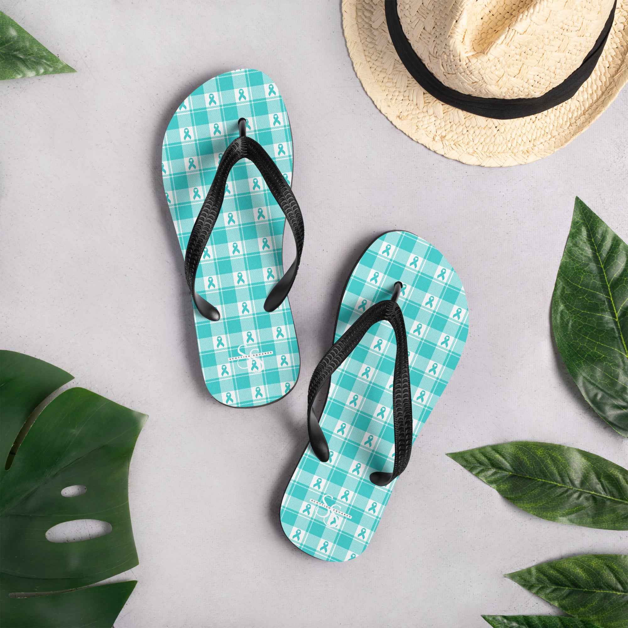 Flip Flops Ovarian Cancer Awareness Plaid - Scottish Squares
