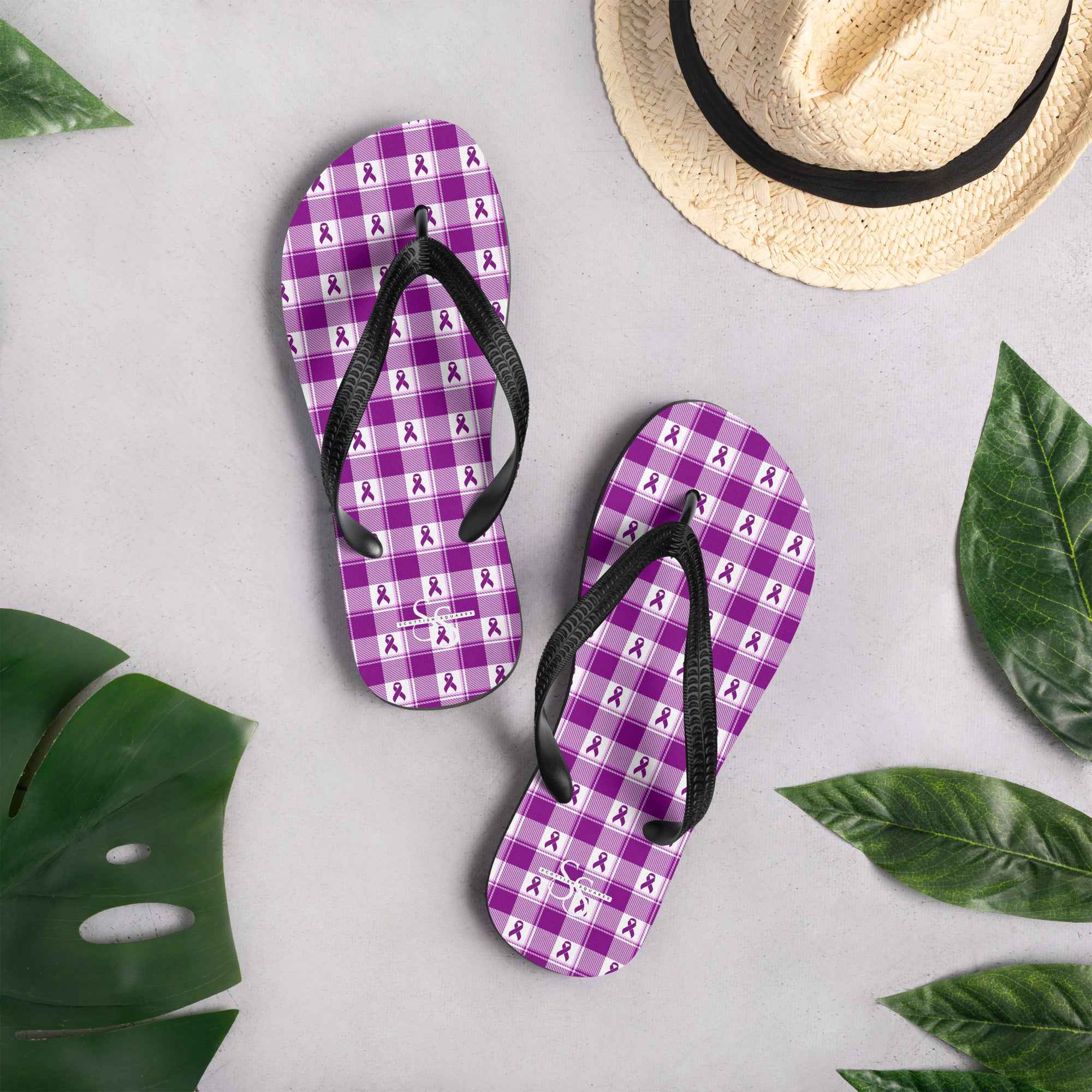 Flip Flops Pancreatic Cancer Awareness Plaid - Scottish Squares