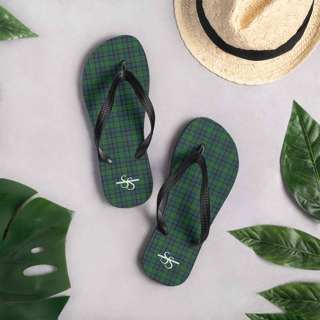 Flip Flops Green Blue Orange Plaid Tartan