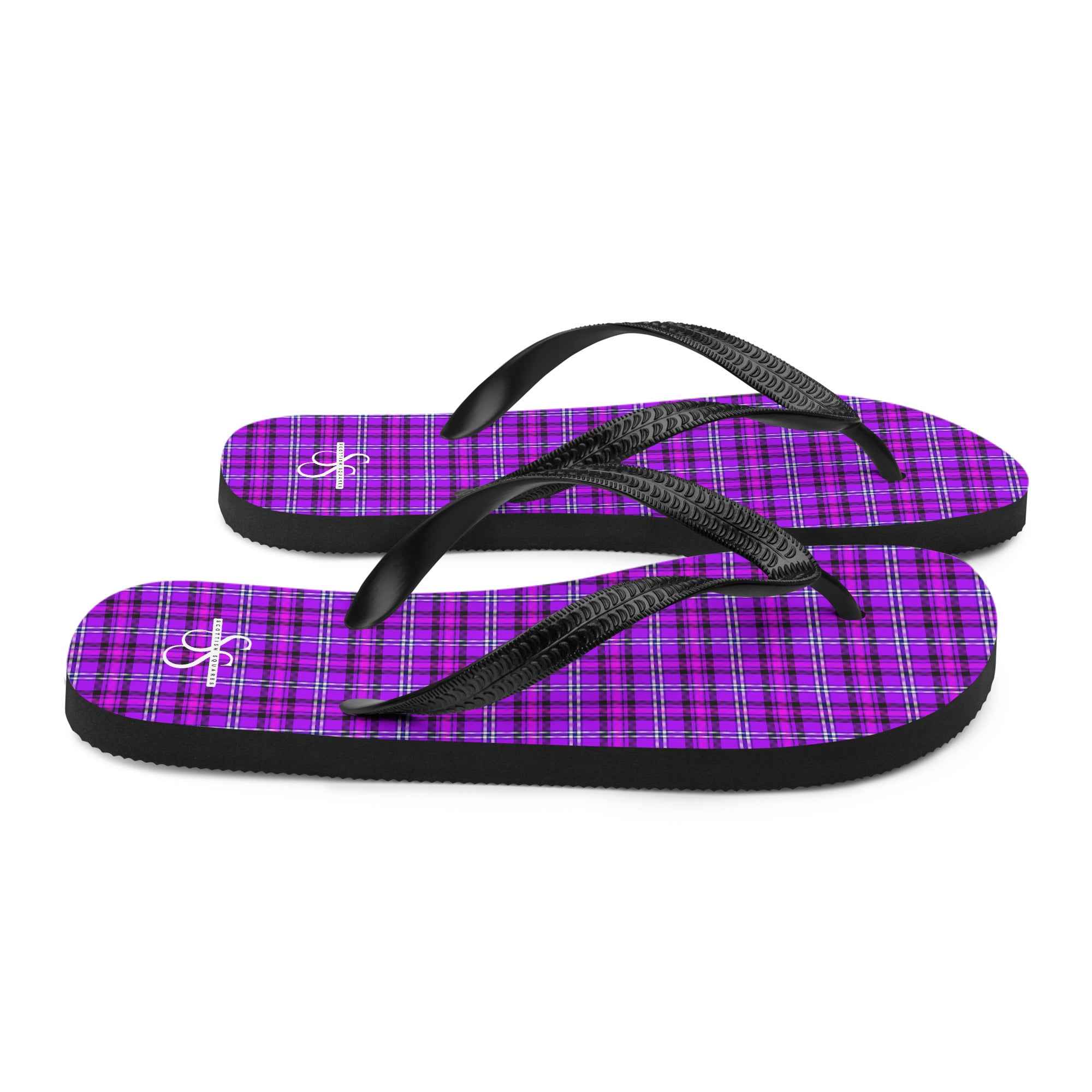 Electric Violet and Fuchsia Plaid Flip Flops - Scottish Squares
