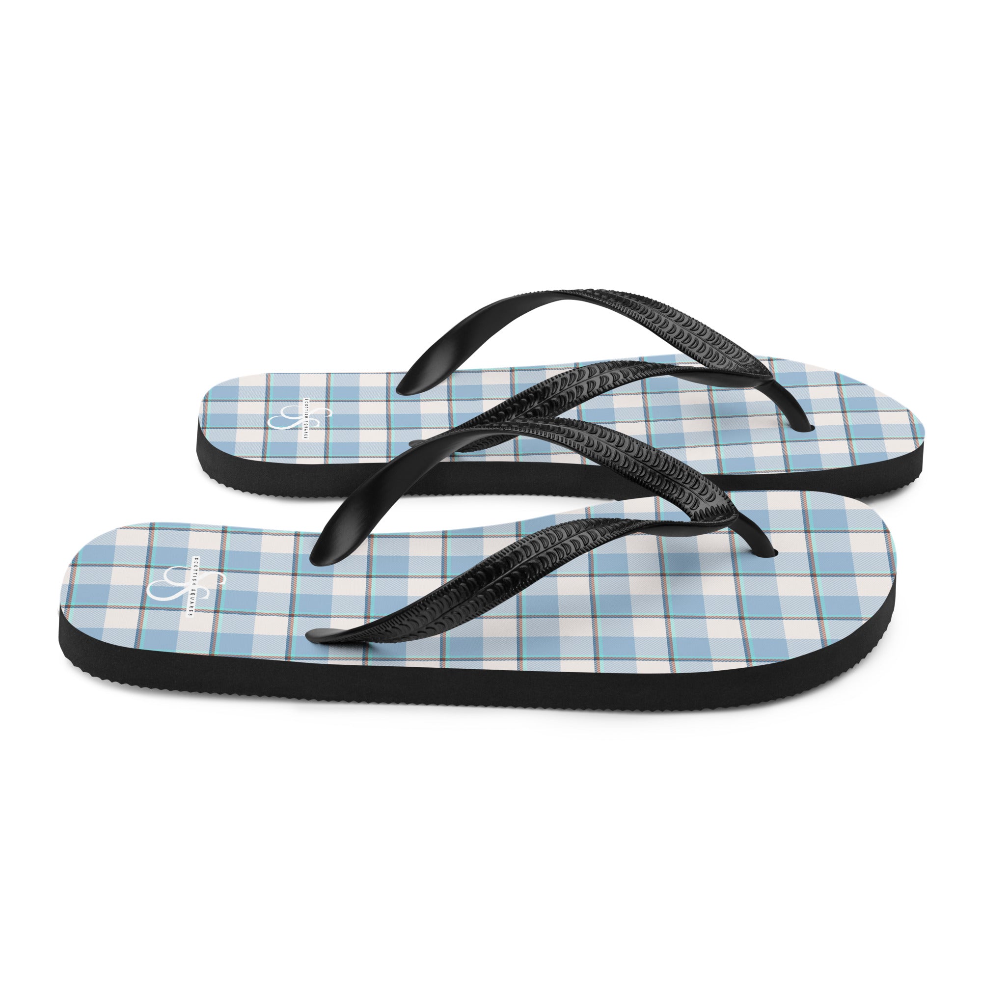 Pink Cloud and Blue Lagoon Plaid Flip Flops - Scottish Squares