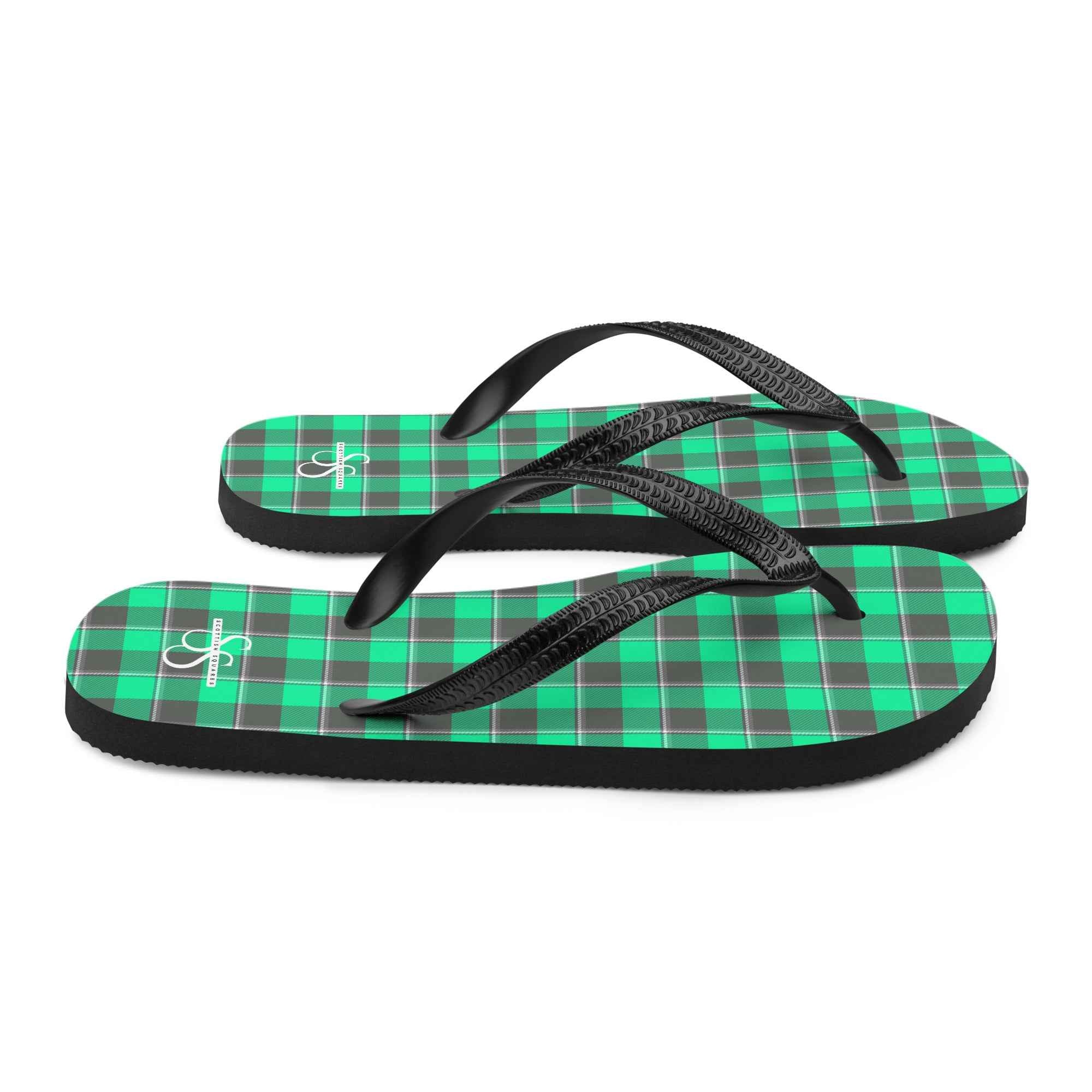 Spring Green and Finlandia Plaid Flip Flops - Scottish Squares