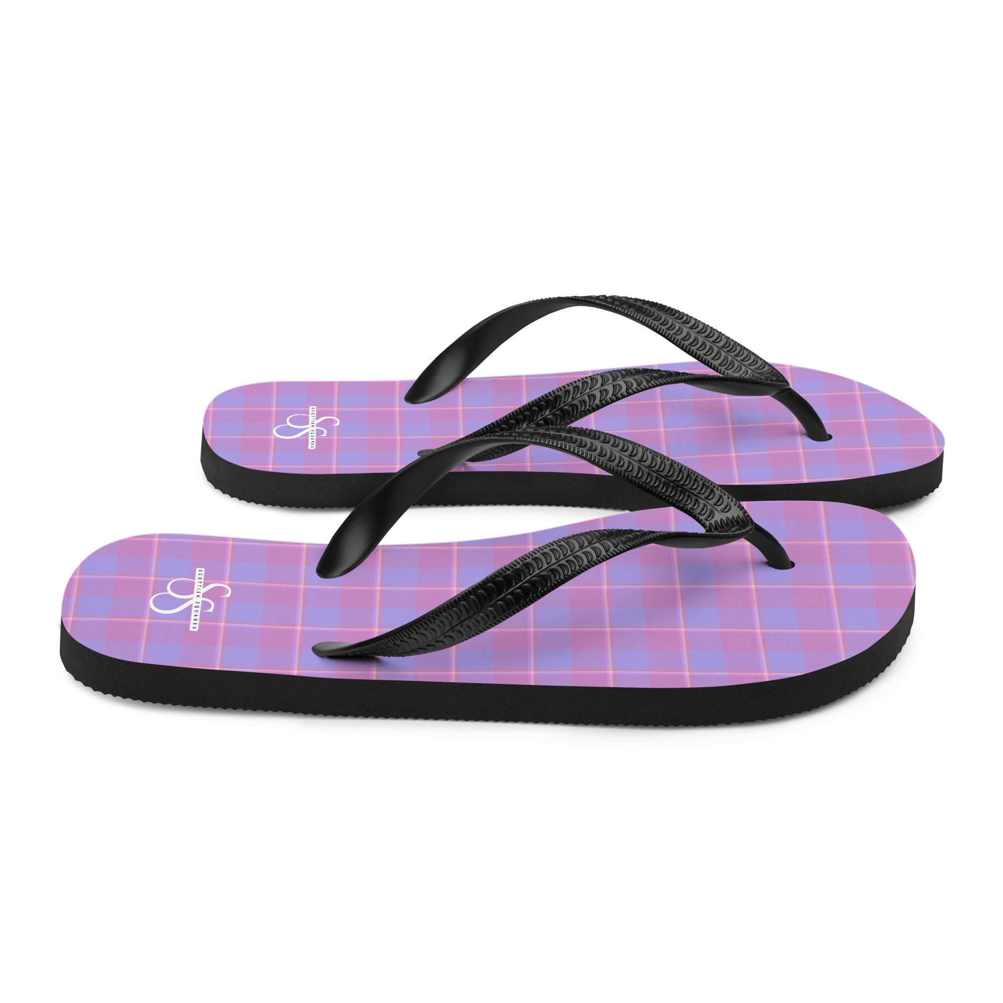 Viola and Dull Lavender Plaid Flip Flops - Scottish Squares