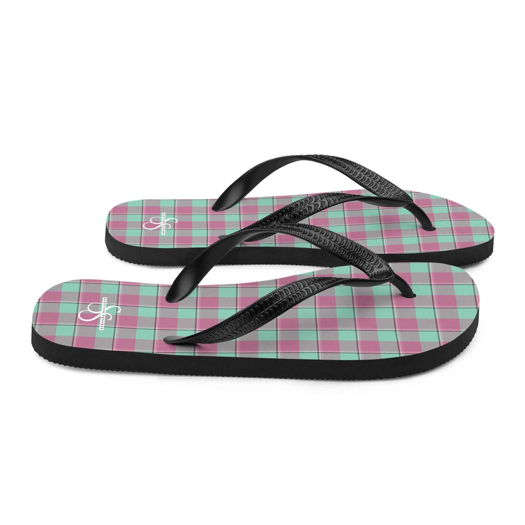 Vista Blue and Turkish Rose Plaid Flip Flops - Scottish Squares