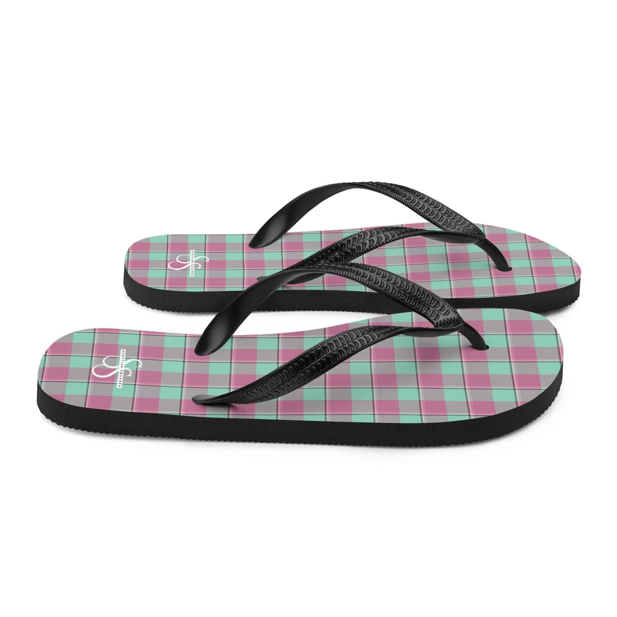 Vista Blue and Turkish Rose Plaid Flip Flops - Scottish Squares