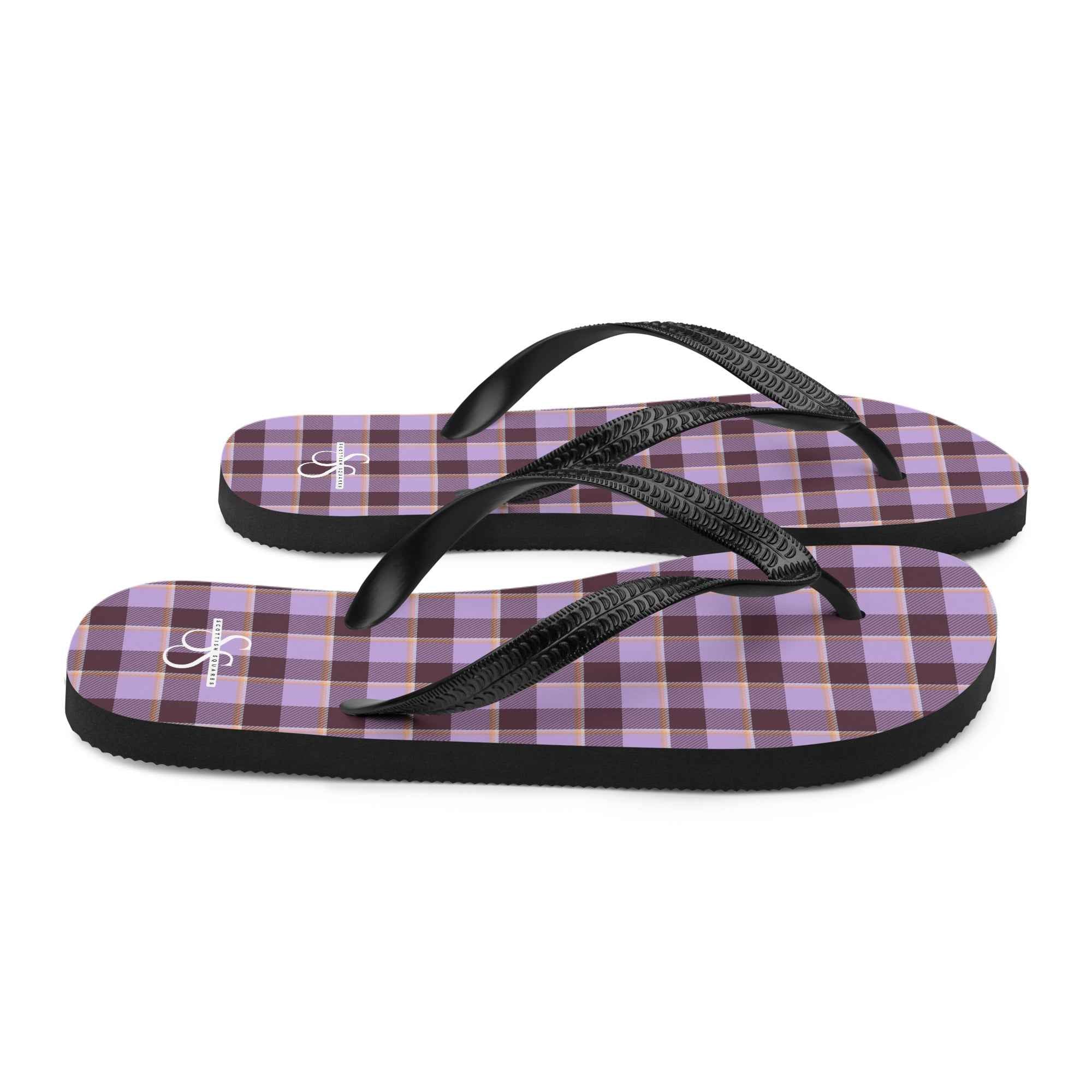 Light Wisteria and Livid Brown Plaid Flip Flops - Scottish Squares