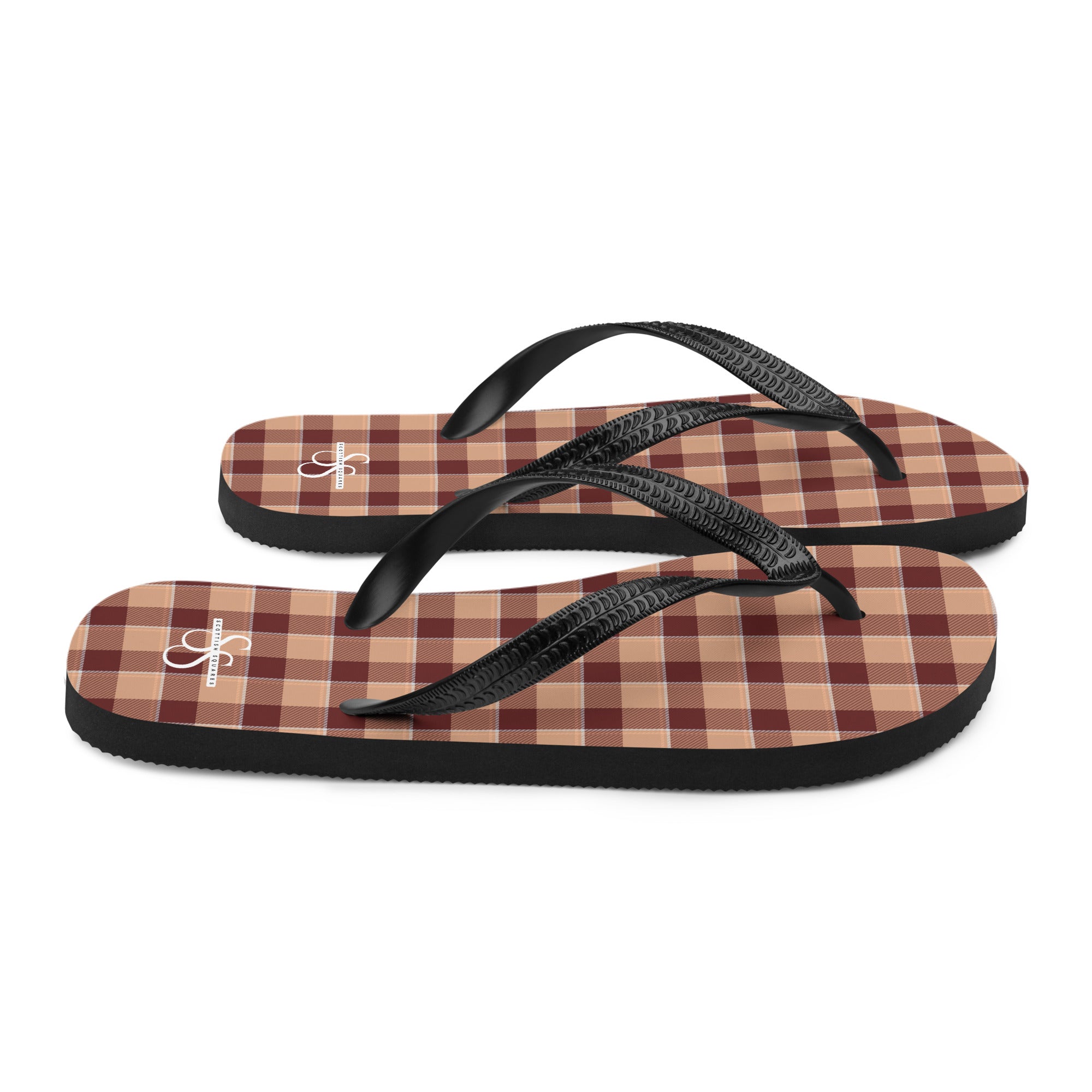Whiskey and Livid Brown Plaid Flip Flops - Scottish Squares
