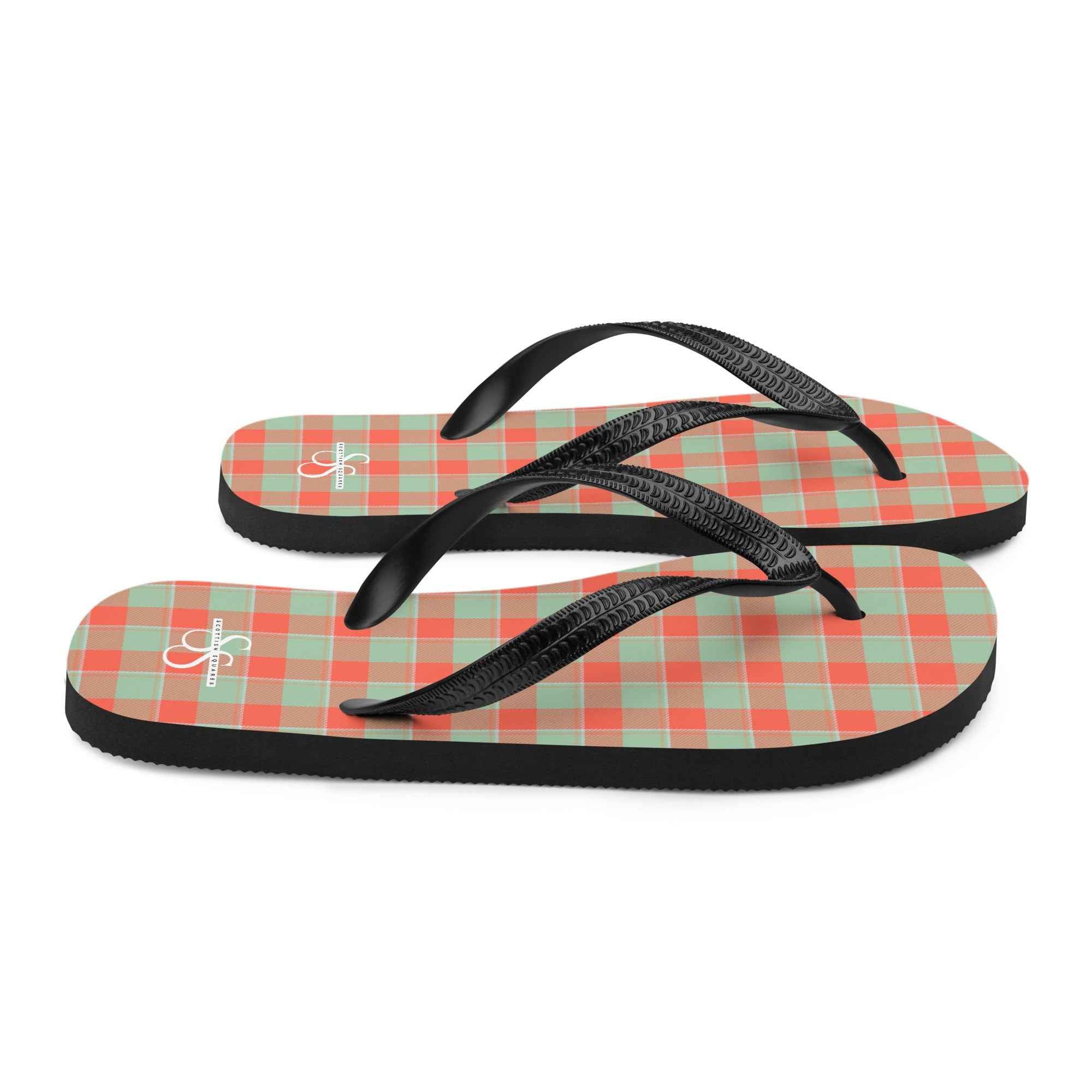 Spring Rain and Persimmon Plaid Flip Flops - Scottish Squares