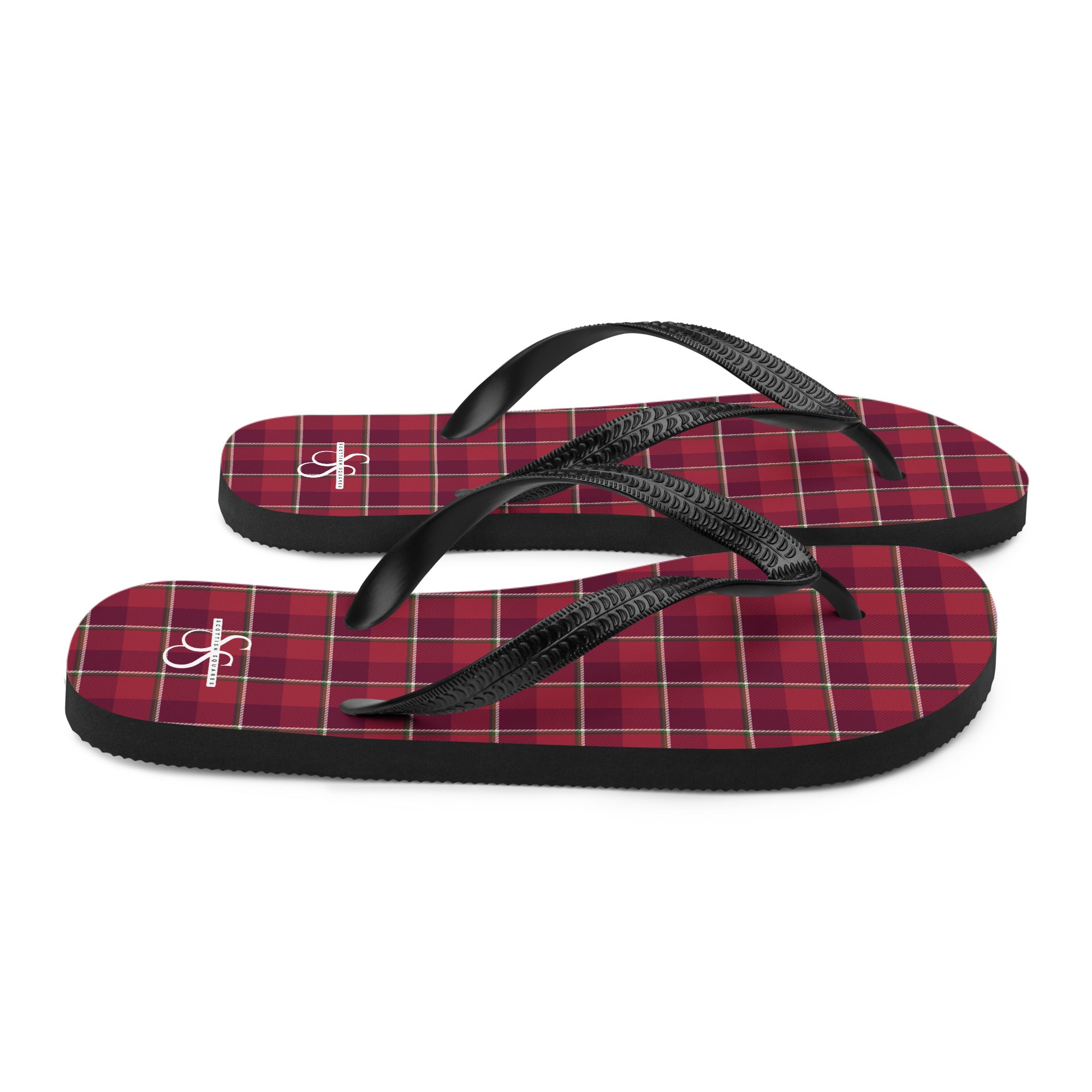 Old Brick and Cab Sav Plaid Flip Flops - Scottish Squares