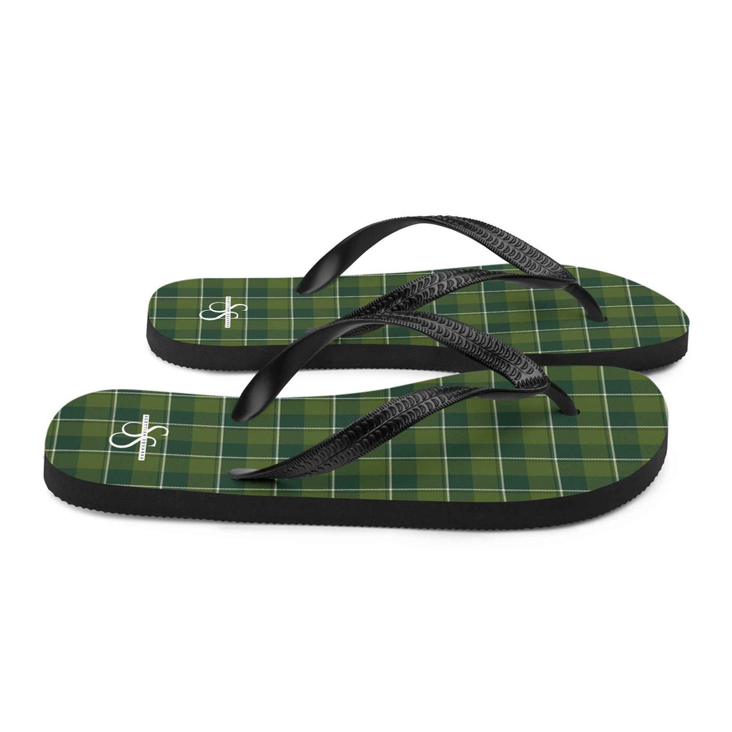 Woodland and Evergreen Plaid Flip Flops - Scottish Squares