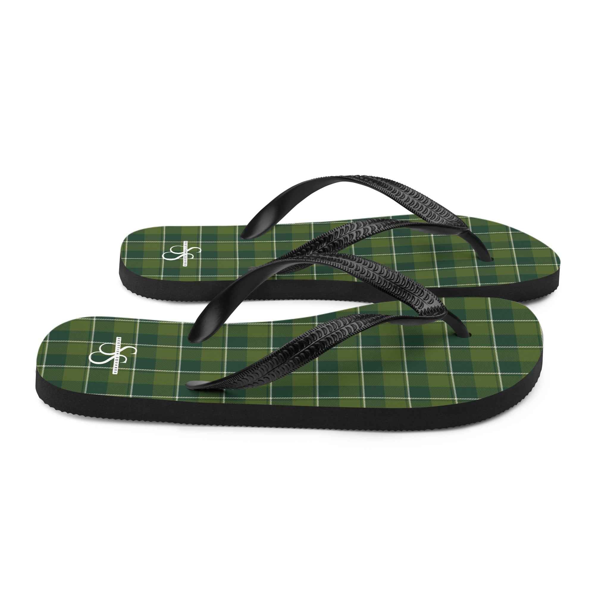 Woodland and Evergreen Plaid Flip Flops - Scottish Squares