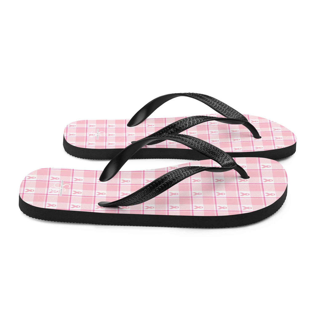 Flip Flops Breast Cancer Awareness Plaid - Scottish Squares