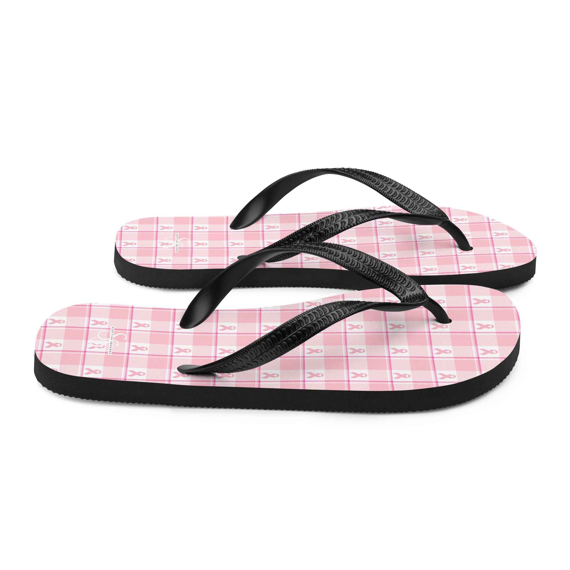 Flip Flops Breast Cancer Awareness Plaid - Scottish Squares