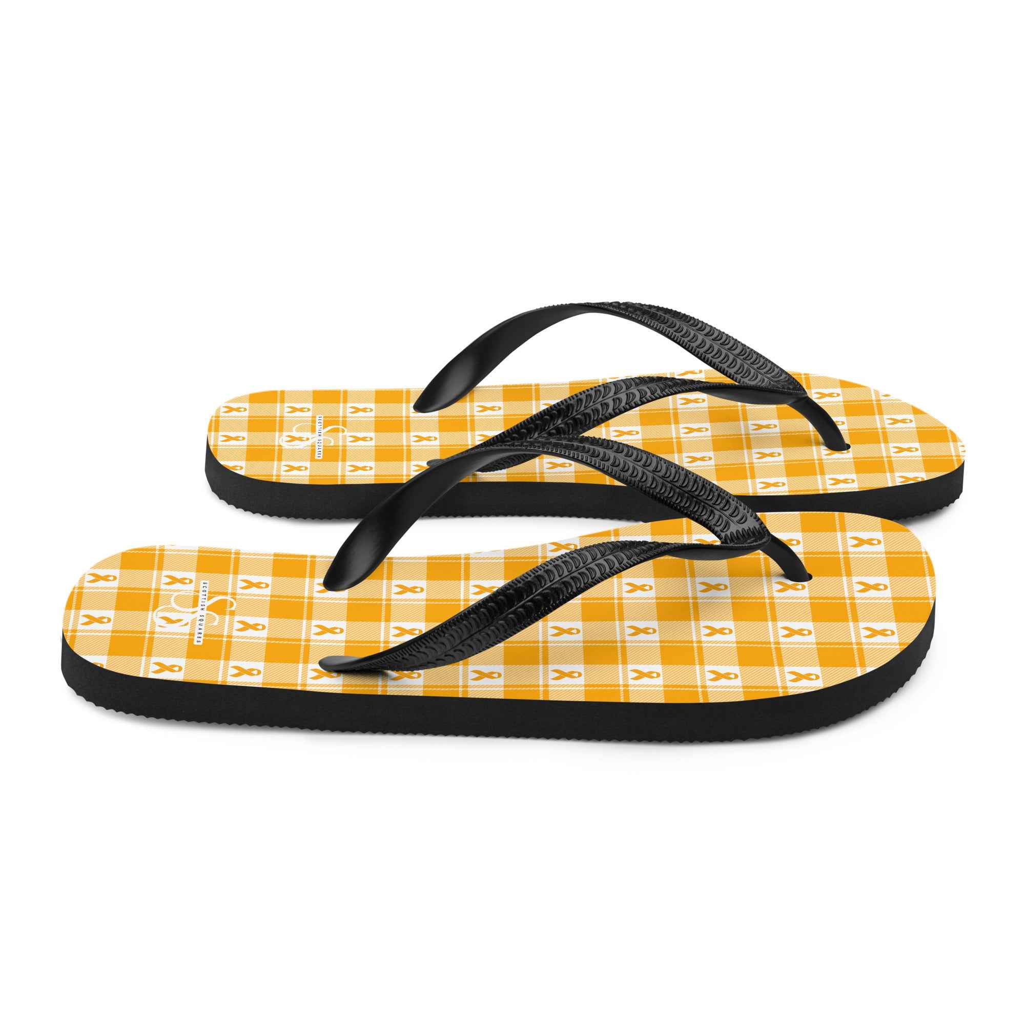Flip Flops Kidney Cancer Awareness Plaid, Orange Ribbon, Supportive Gift - Scottish Squares