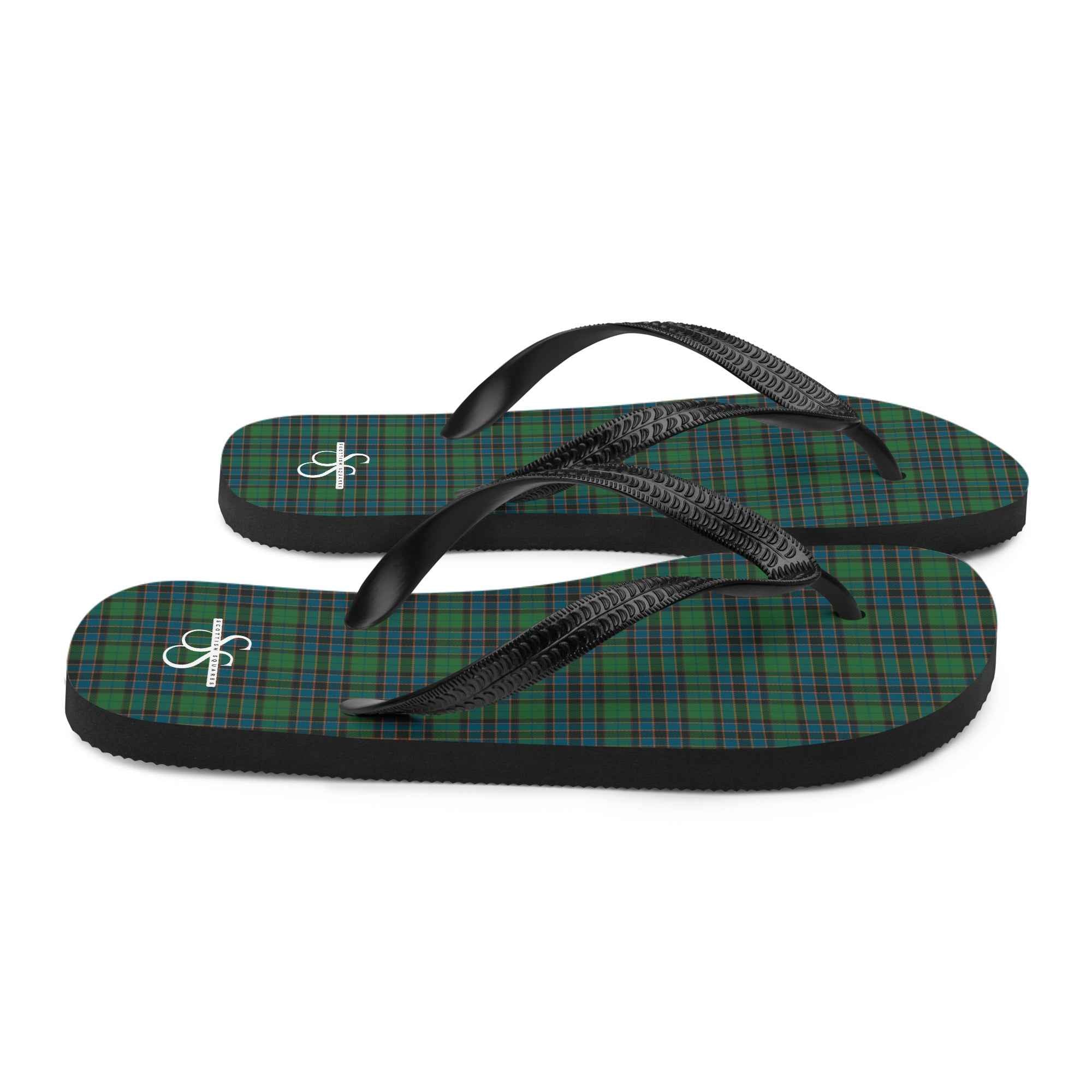 Flip Flops Green Blue Orange Plaid Tartan