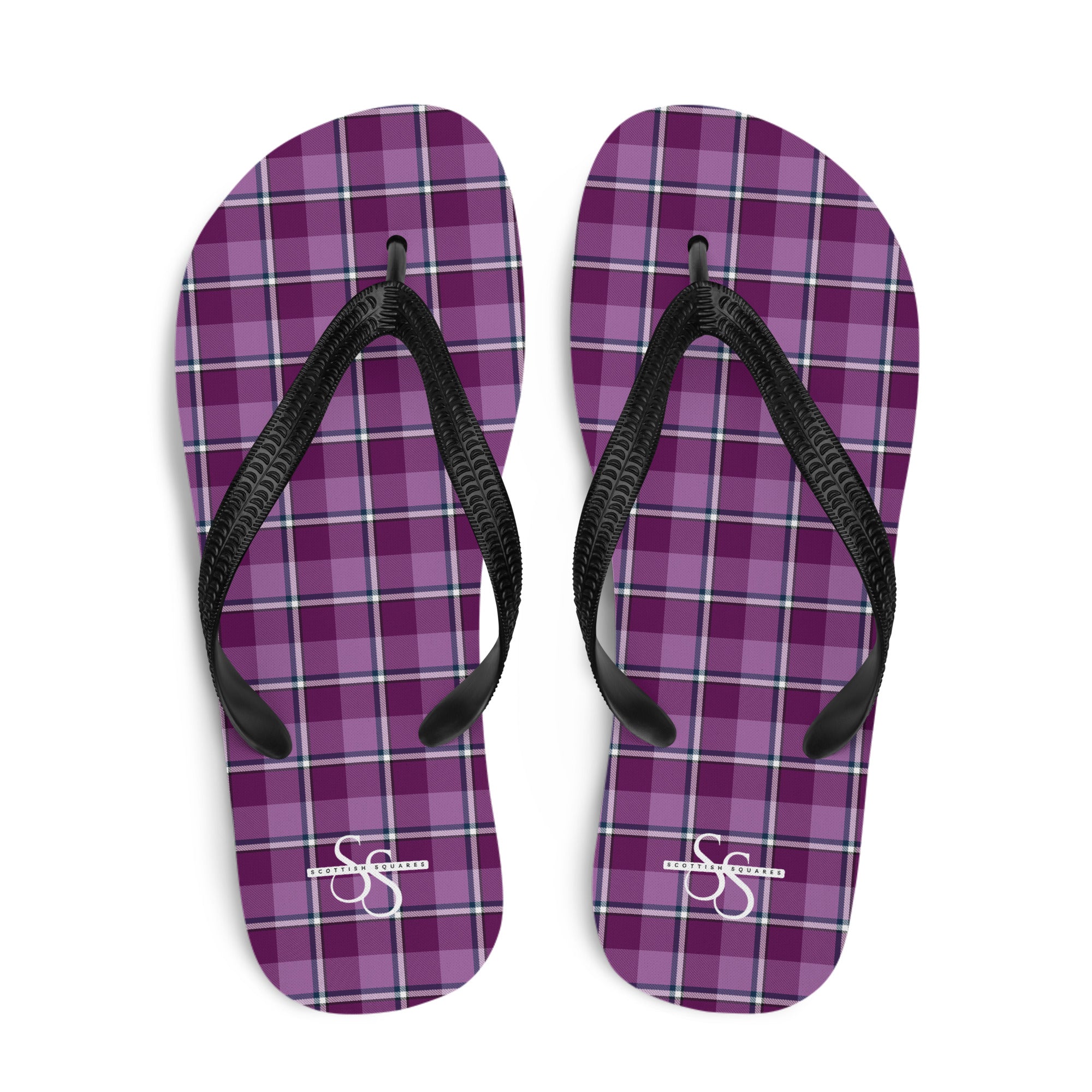 Purple and Trendy Pink Plaid Flip Flops - Scottish Squares