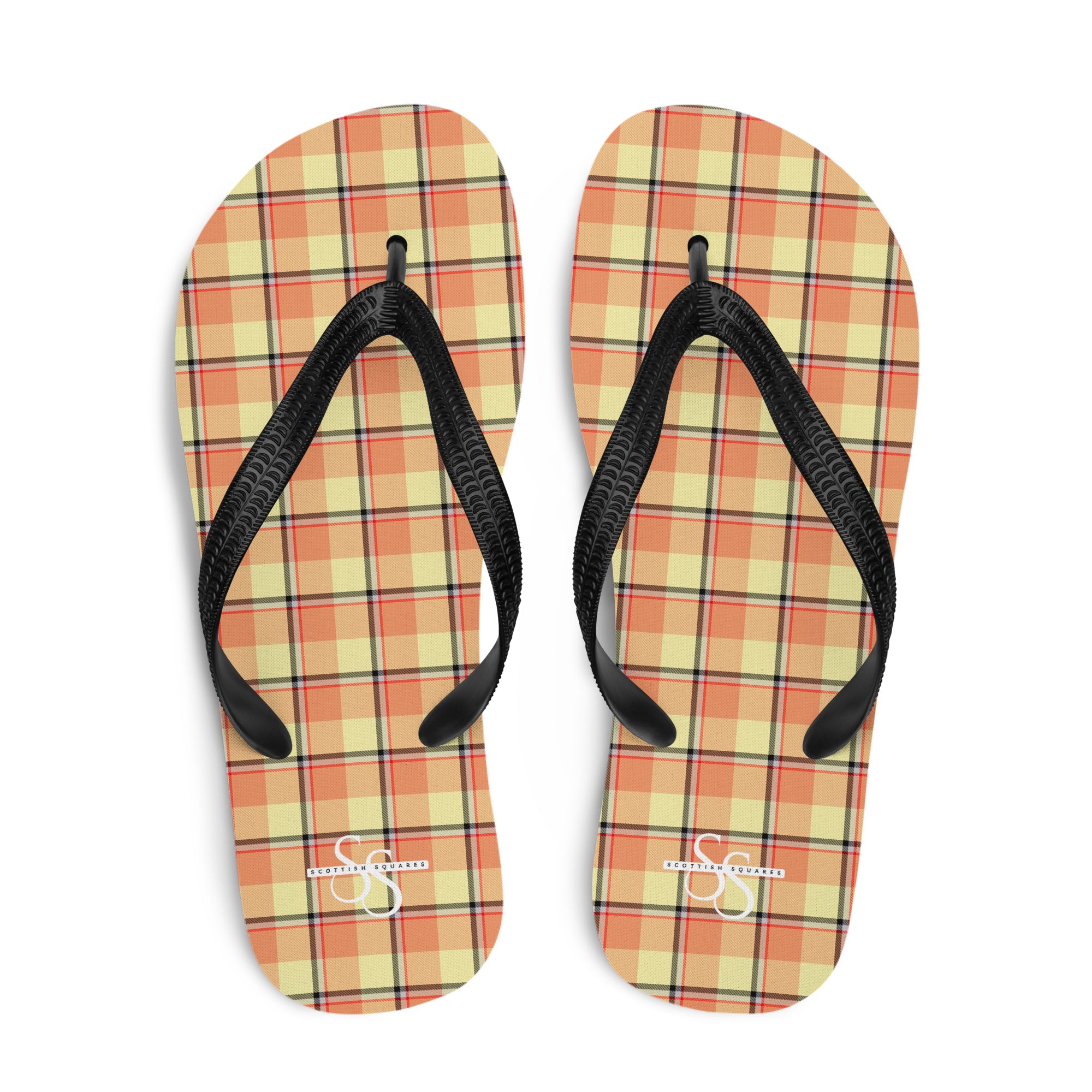 Claystone and Morning Mist Plaid Flip Flops - Scottish Squares
