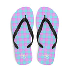 Mauve and Coastal Mist Plaid Flip Flops - Scottish Squares
