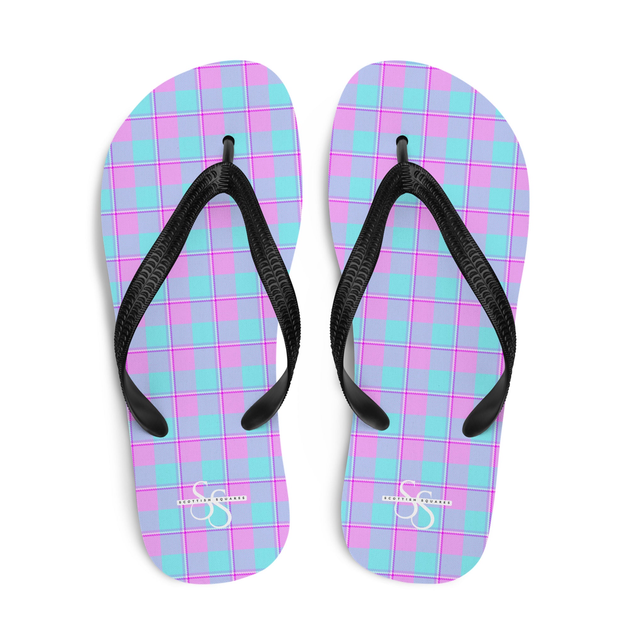 Mauve and Coastal Mist Plaid Flip Flops - Scottish Squares