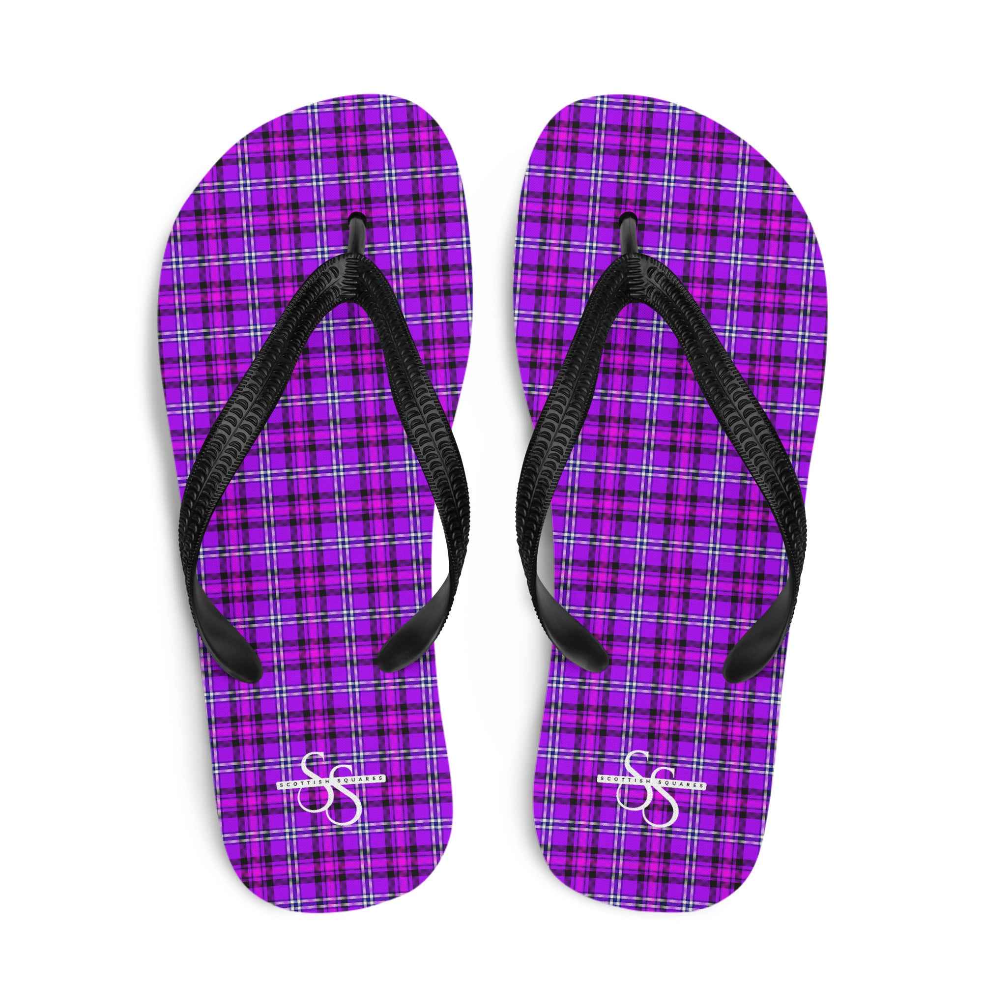 Electric Violet and Fuchsia Plaid Flip Flops - Scottish Squares