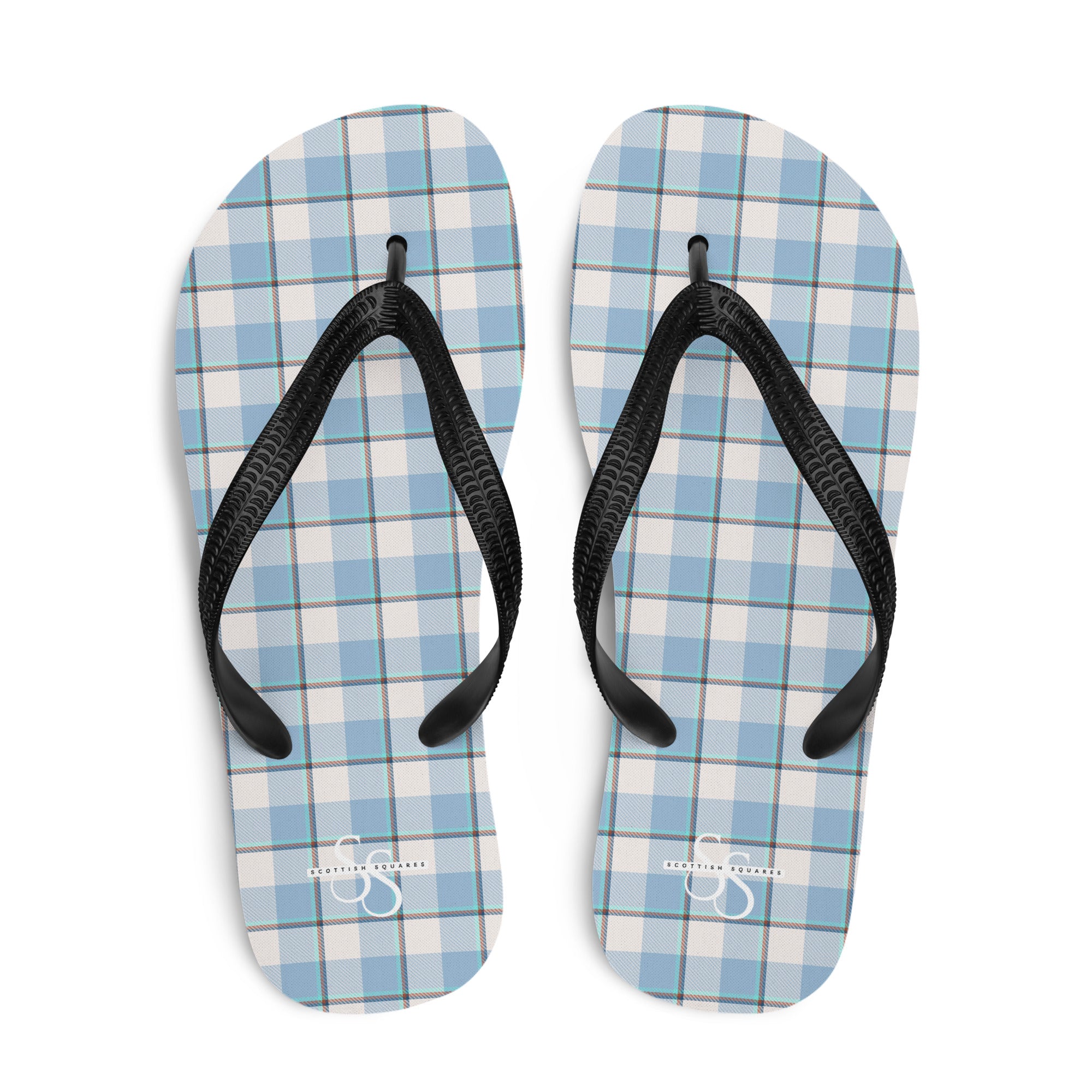 Pink Cloud and Blue Lagoon Plaid Flip Flops - Scottish Squares