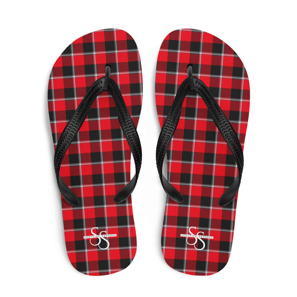 Red Ribbon and Heavy Metal Plaid Flip Flops - Scottish Squares