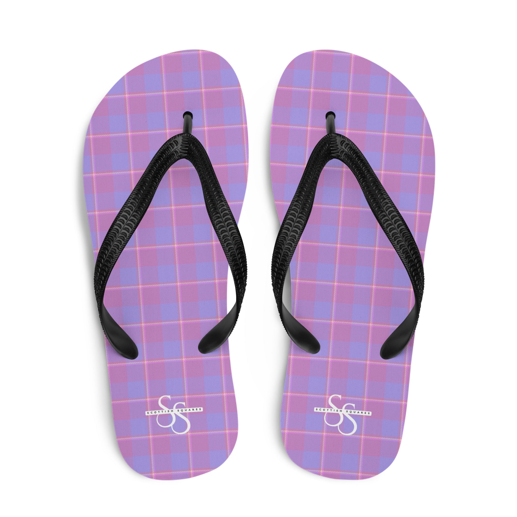 Viola and Dull Lavender Plaid Flip Flops - Scottish Squares