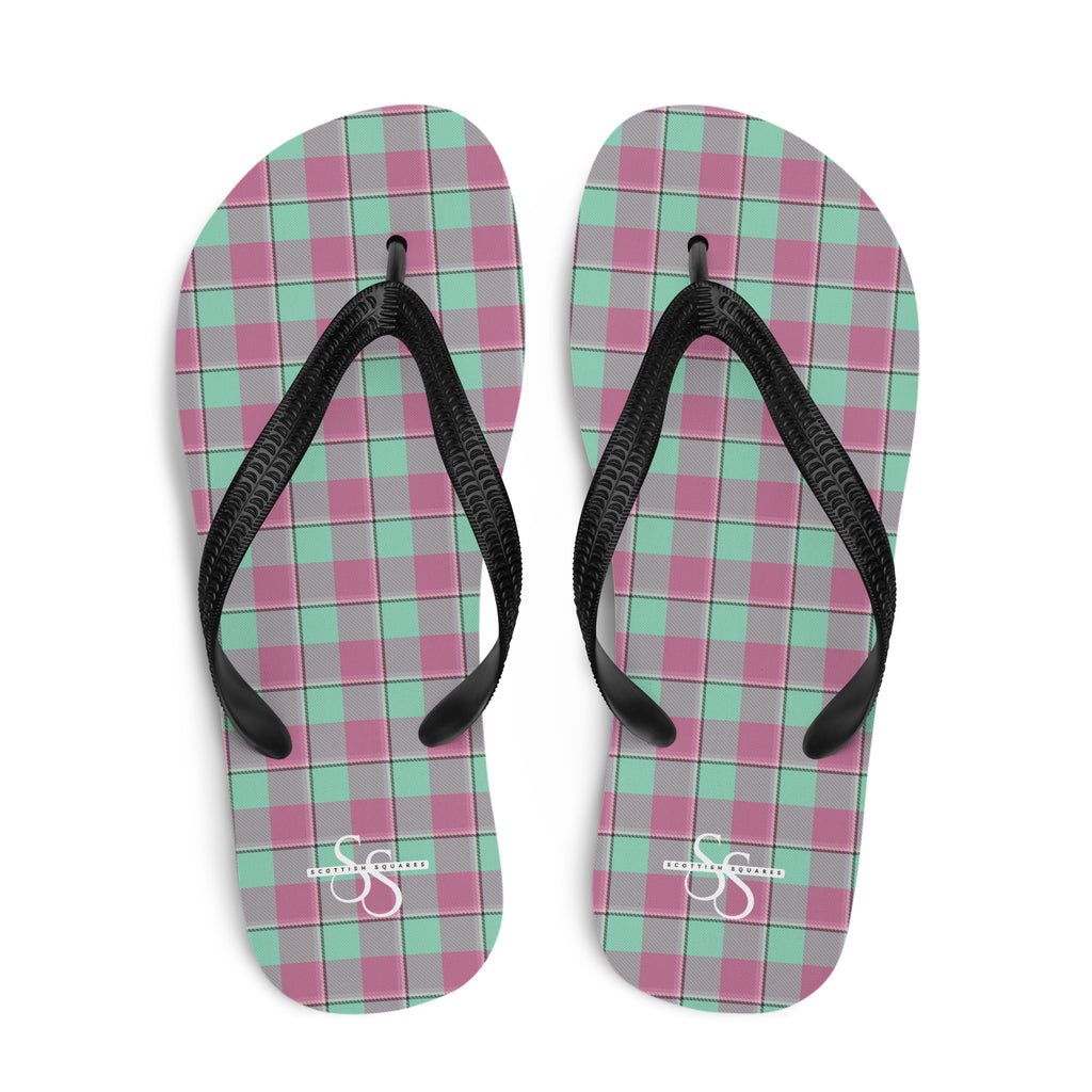 Vista Blue and Turkish Rose Plaid Flip Flops - Scottish Squares