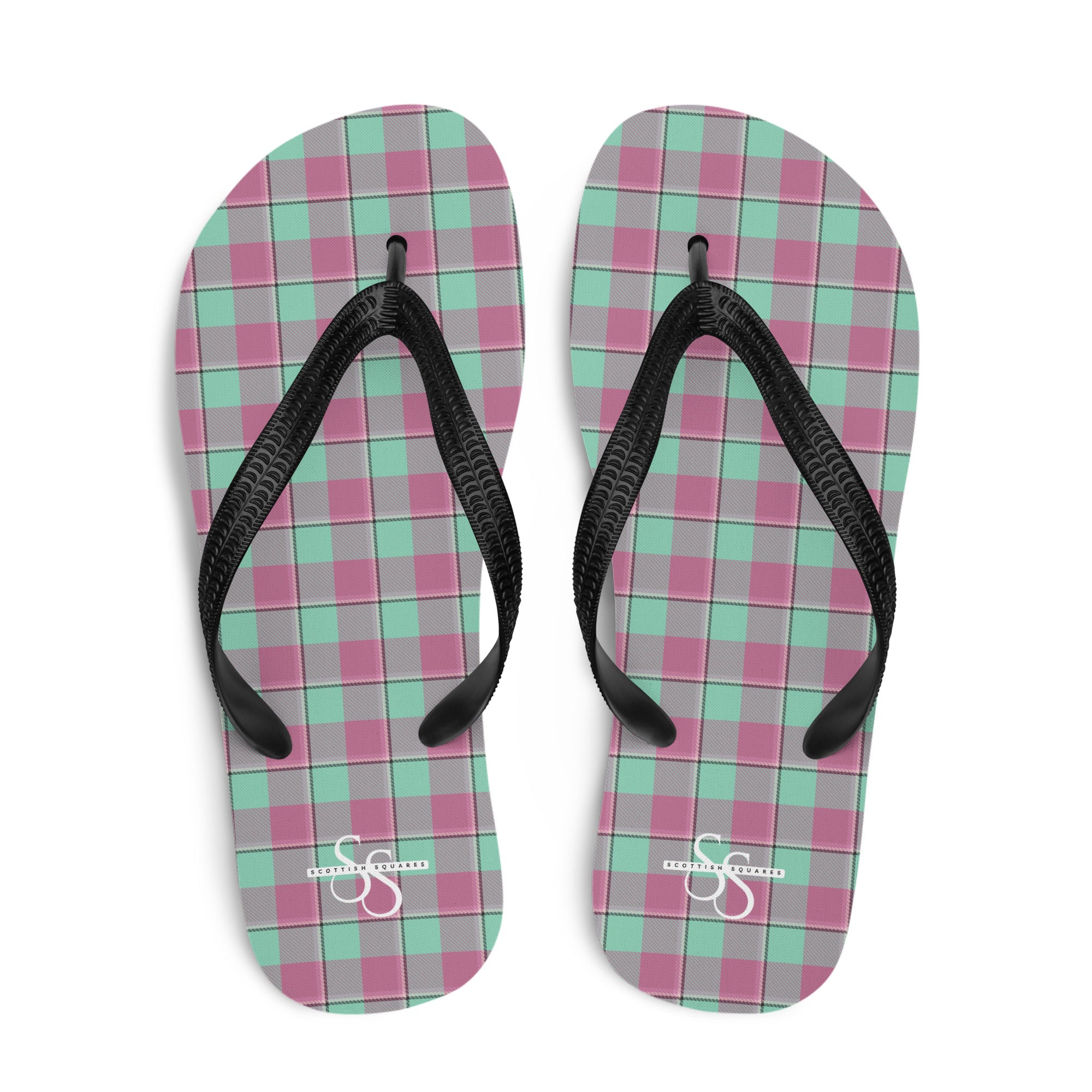 Vista Blue and Turkish Rose Plaid Flip Flops - Scottish Squares