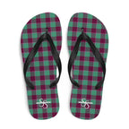 Ocean Green and Mulberry Wood Plaid Flip Flops - Scottish Squares