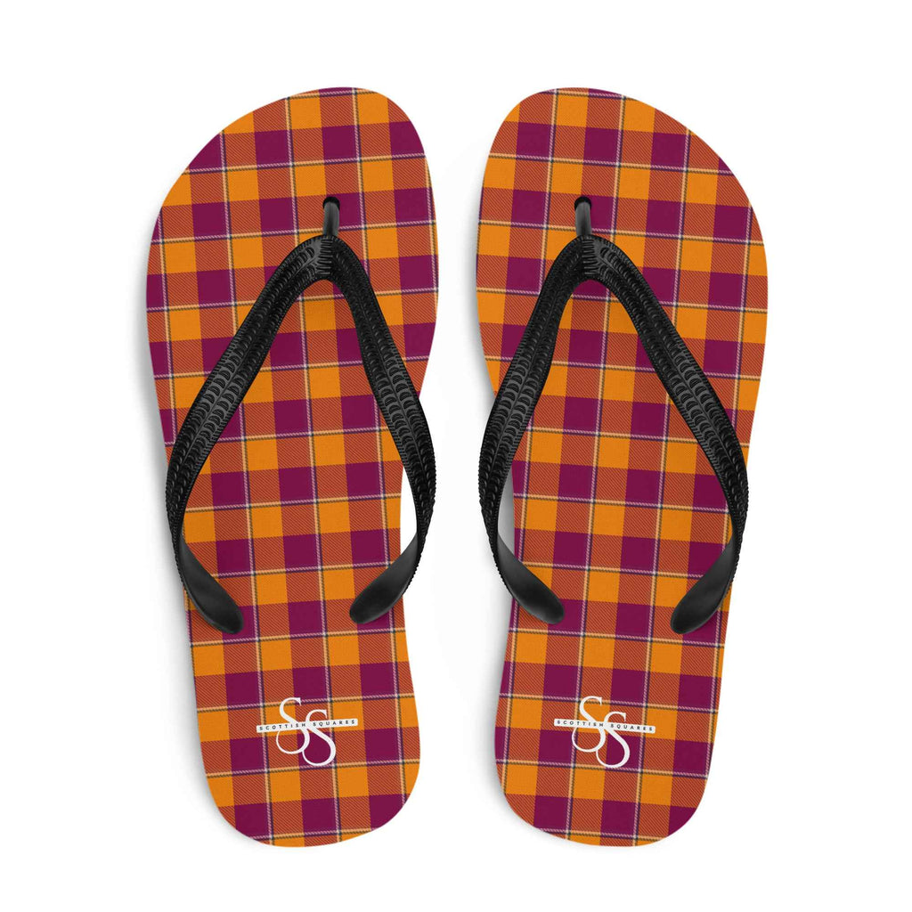 Tahiti Gold and Rose Bud Cherry Plaid Flip Flops - Scottish Squares