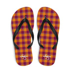 Tahiti Gold and Rose Bud Cherry Plaid Flip Flops - Scottish Squares