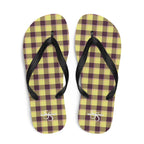 Flax and Livid Brown Plaid Flip Flops - Scottish Squares