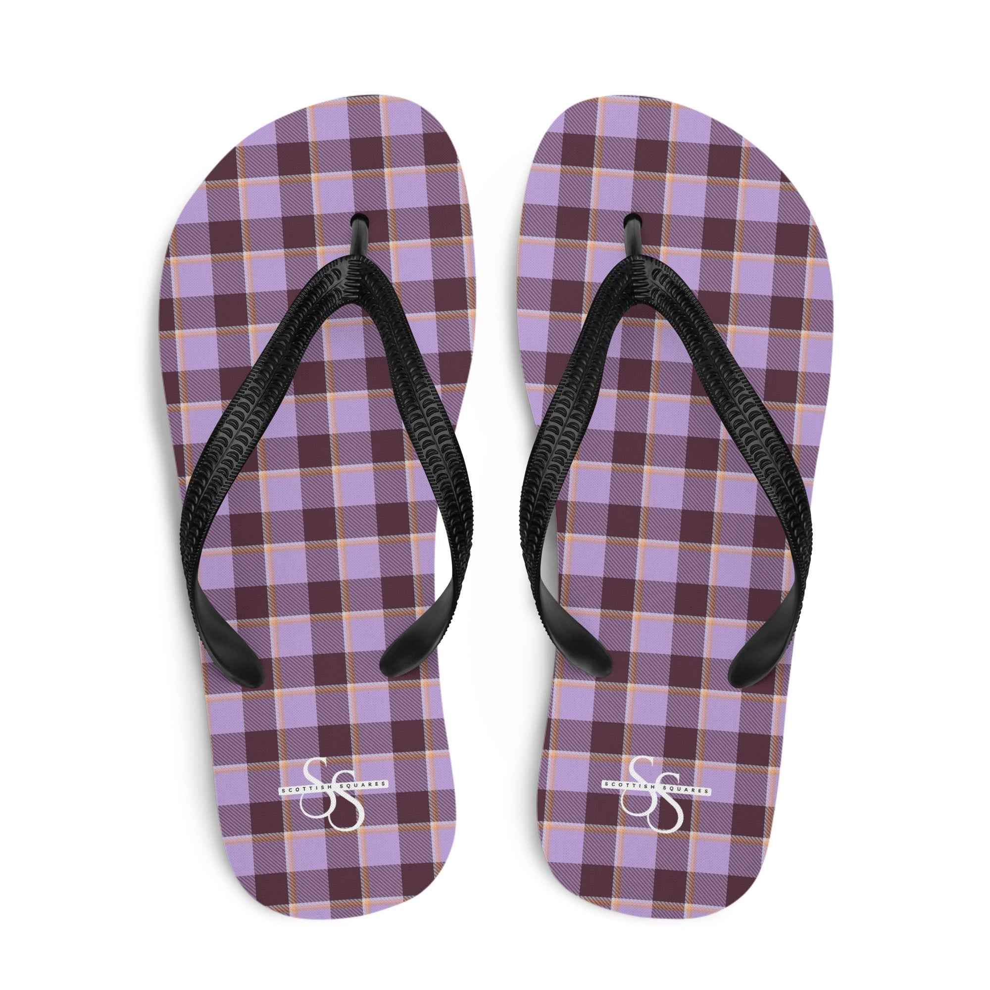 Light Wisteria and Livid Brown Plaid Flip Flops - Scottish Squares