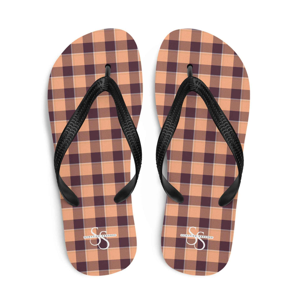 Hit Pink and Livid Brown Plaid Flip Flops - Scottish Squares