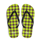 Electric Lime and Livid Brown Plaid Flip Flops - Scottish Squares