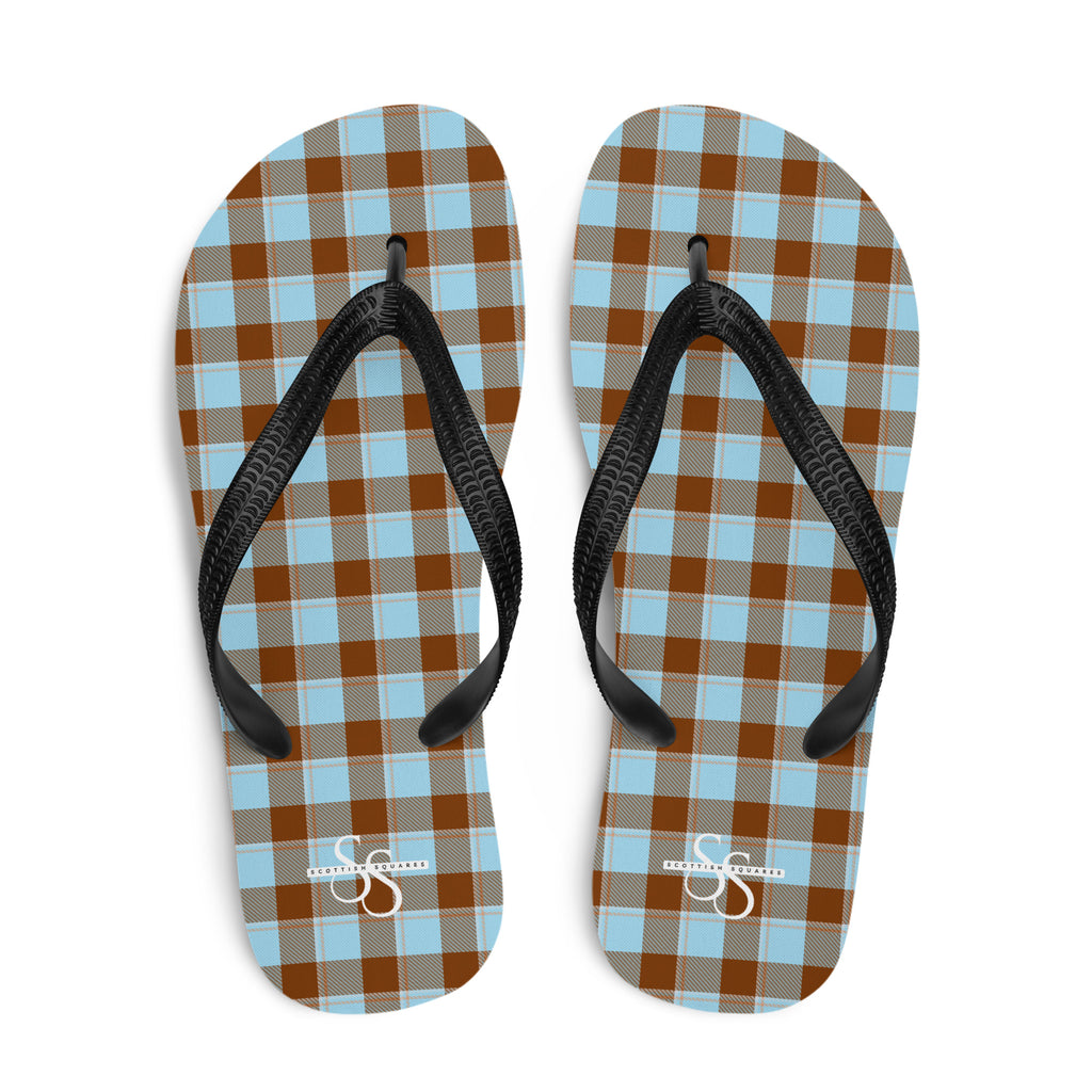 Blizzard Blue and Livid Brown Plaid Flip Flops - Scottish Squares