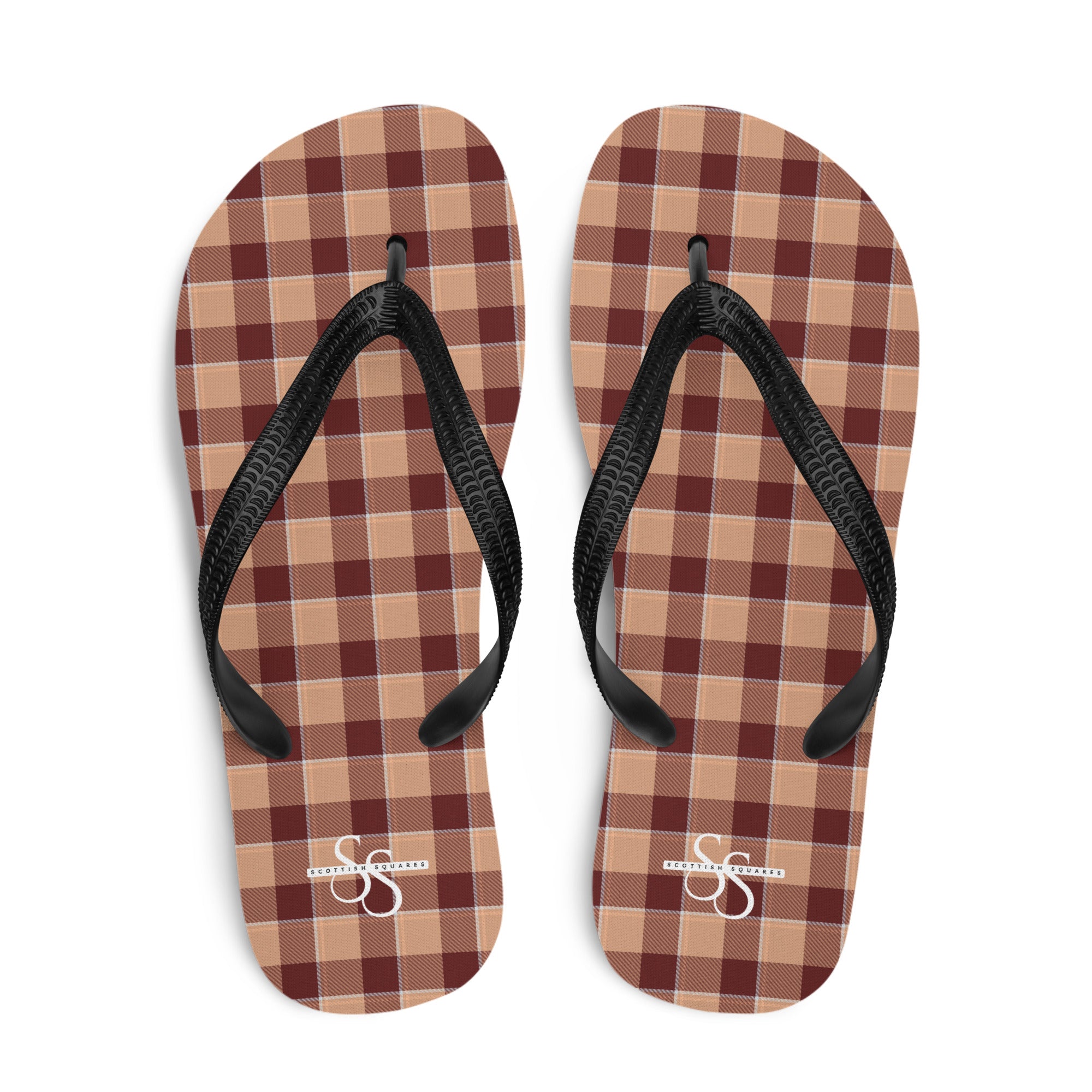 Whiskey and Livid Brown Plaid Flip Flops - Scottish Squares