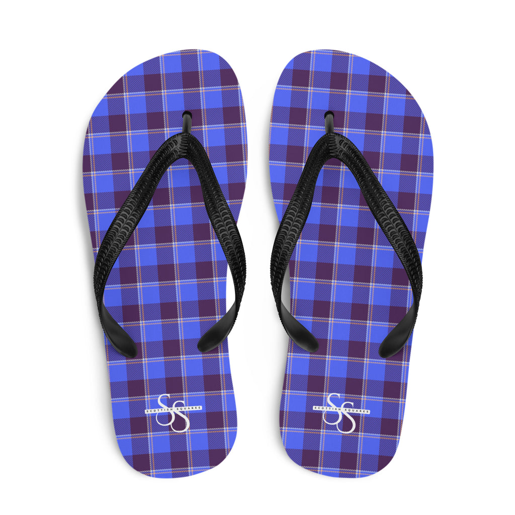 Cornflower Blue and Livid Brown Plaid Flip Flops - Scottish Squares