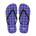 Cornflower Blue and Livid Brown Plaid Flip Flops - Scottish Squares