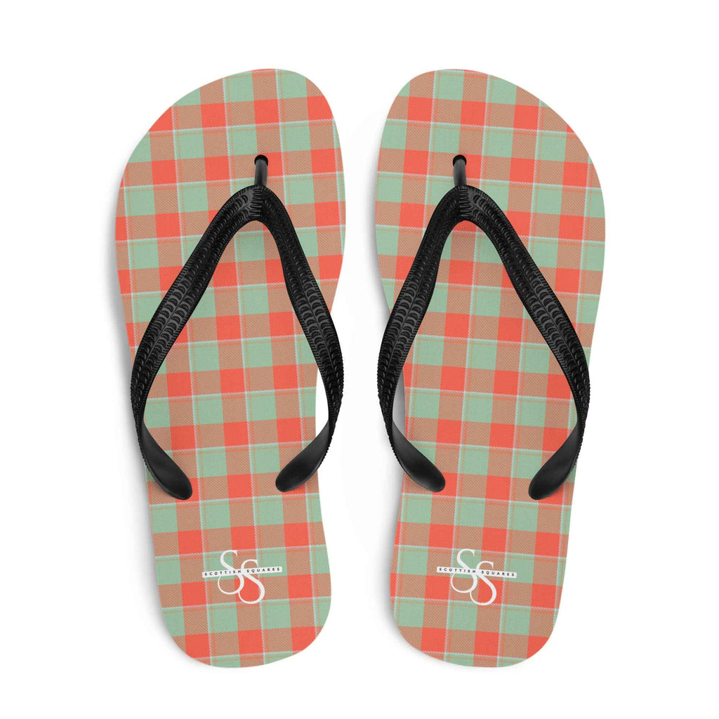 Spring Rain and Persimmon Plaid Flip Flops - Scottish Squares