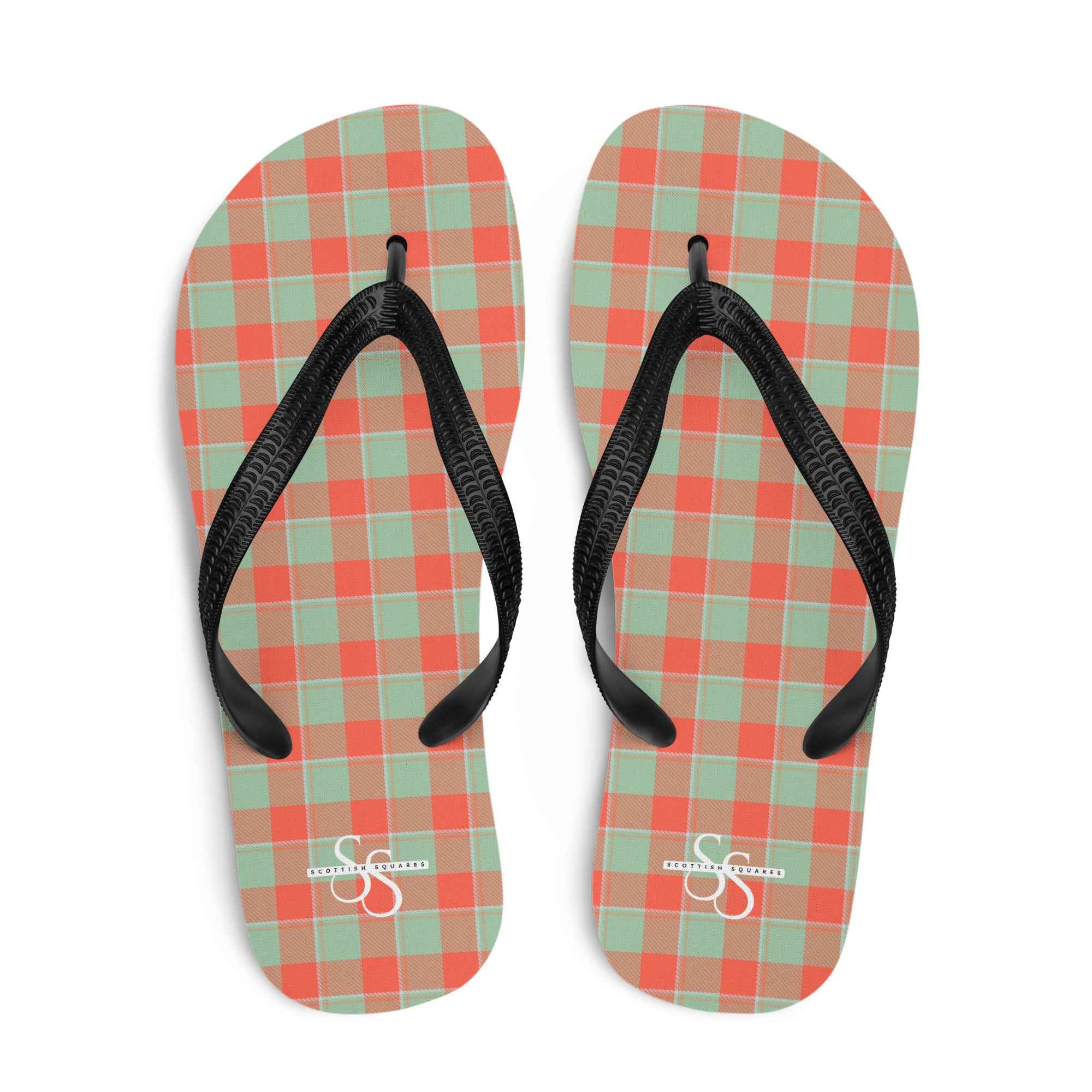Spring Rain and Persimmon Plaid Flip Flops - Scottish Squares