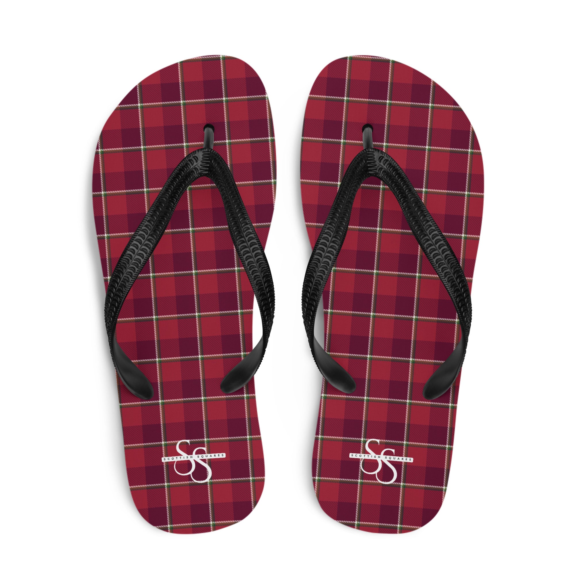 Old Brick and Cab Sav Plaid Flip Flops - Scottish Squares