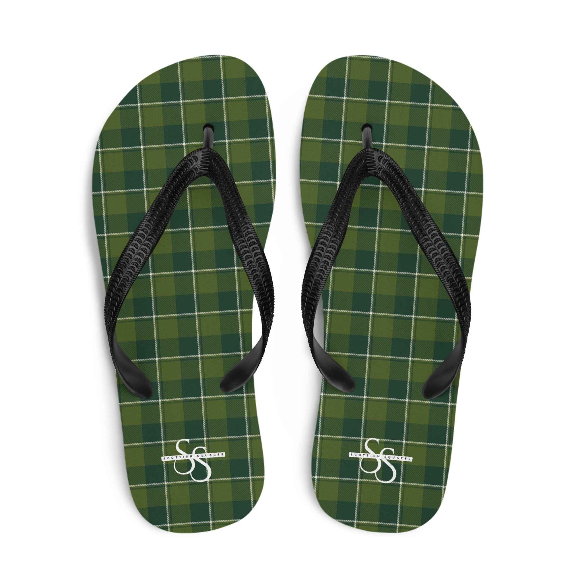 Woodland and Evergreen Plaid Flip Flops - Scottish Squares