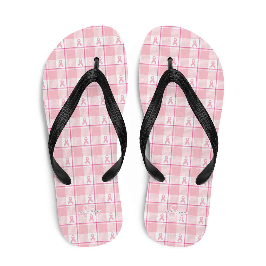 Flip Flops Breast Cancer Awareness Plaid L - Scottish Squares