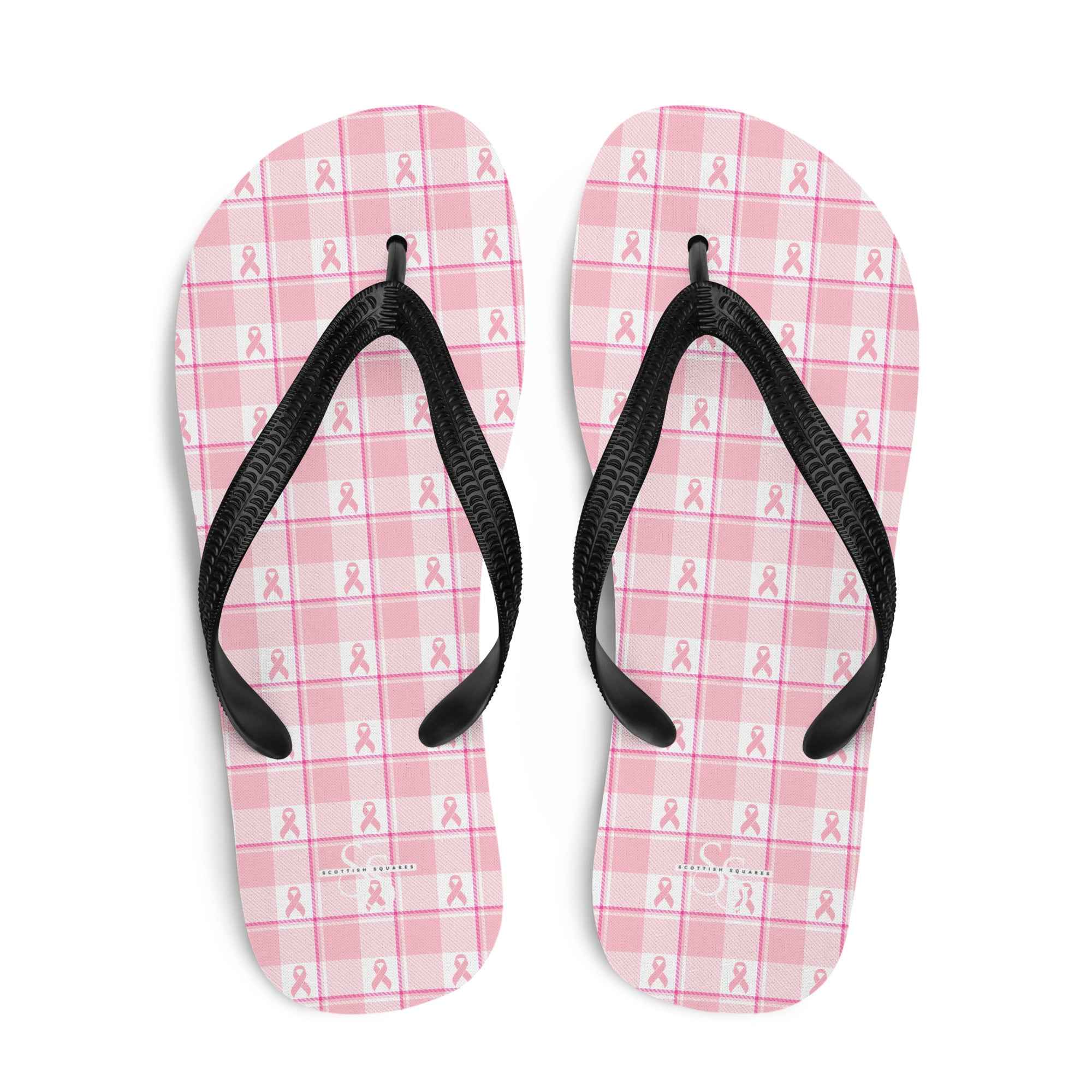 Flip Flops Breast Cancer Awareness Plaid L - Scottish Squares