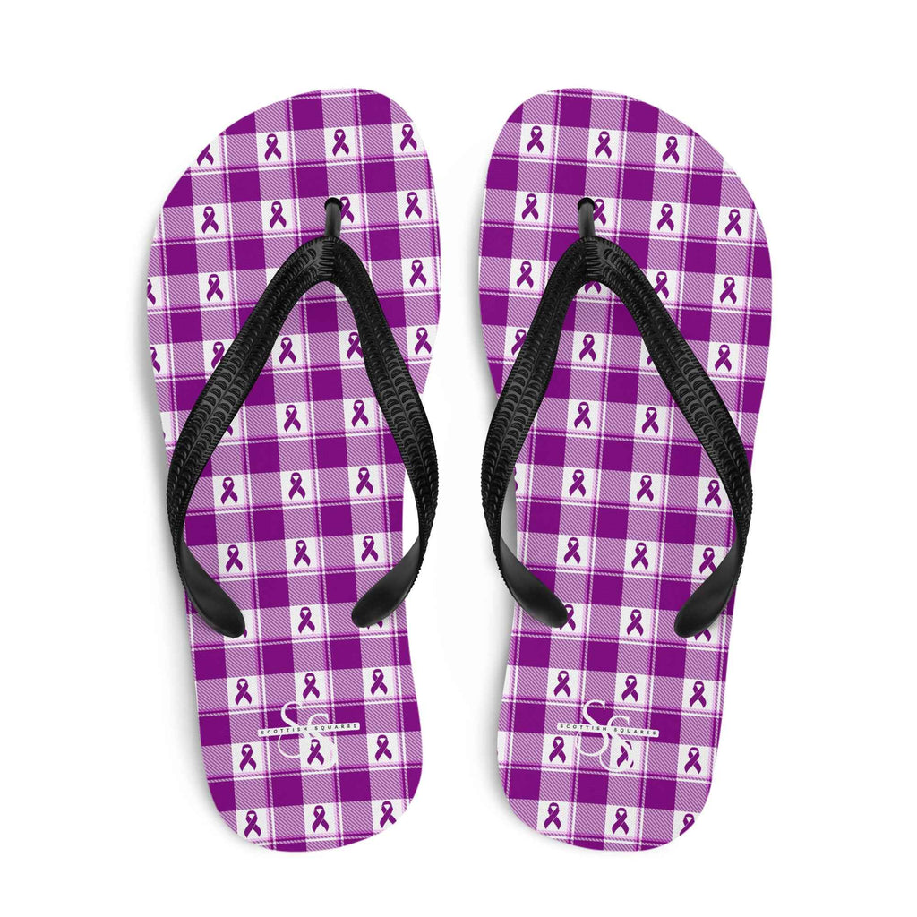 Flip Flops Pancreatic Cancer Awareness Plaid L - Scottish Squares
